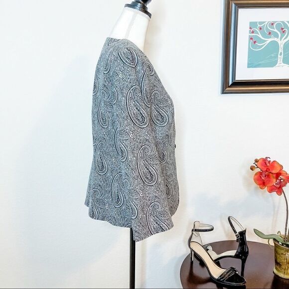 🍋 Doncaster • Single Button Black & White Paisley Pattern Blazer Jacket - Picture 3 of 9